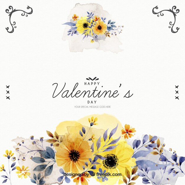 Watercolor flowers of valentine background