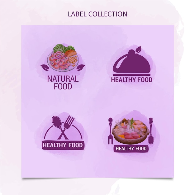 Free Vector watercolor food badge collection