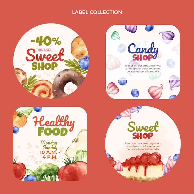 Free Vector watercolor food label collection