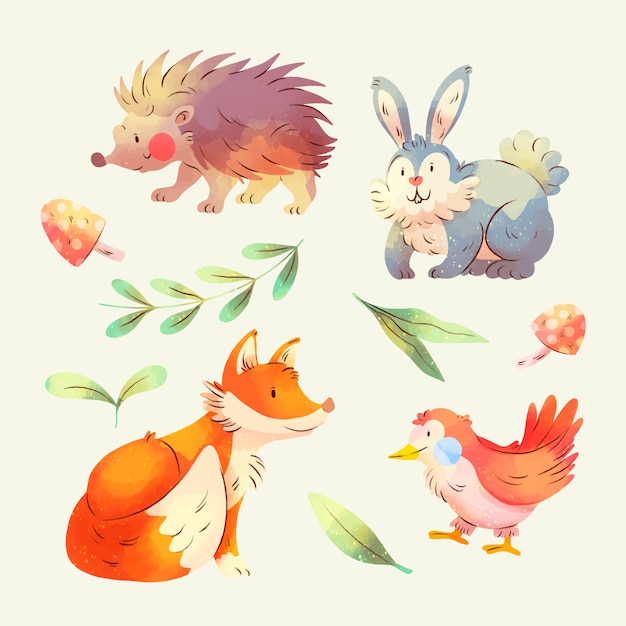 Free vector watercolor forest animals background