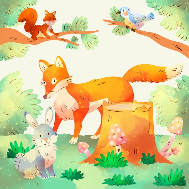 Free Vector watercolor forest animals background