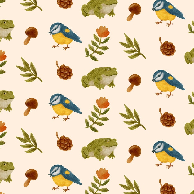 Free Vector watercolor forest animals pattern