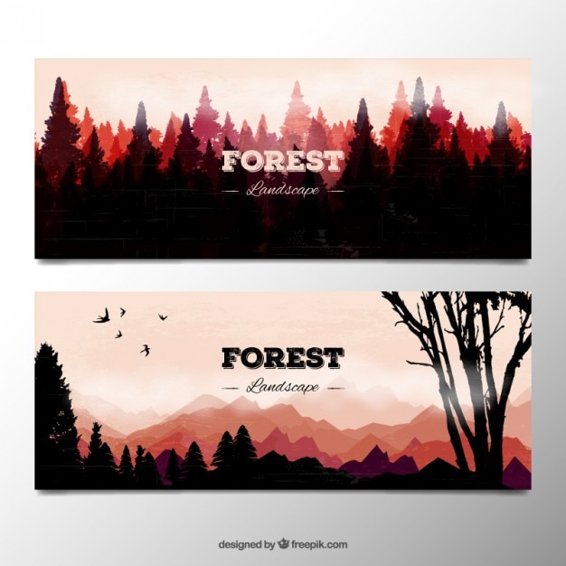 Free vector watercolor forest landscape silhouttes banners