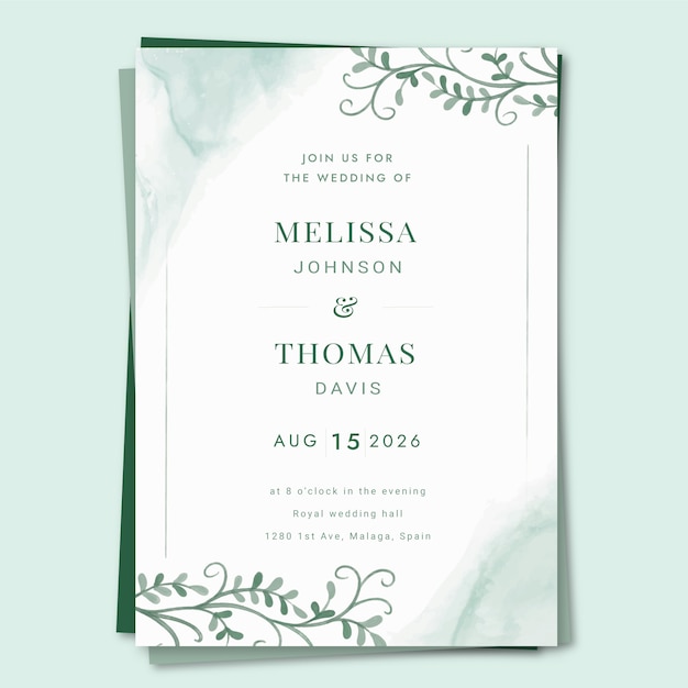 Free vector watercolor formal wedding invitations