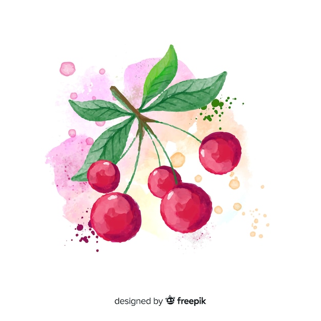 Free Vector watercolor fruit background with cherries