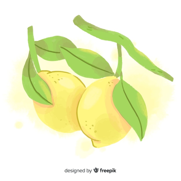 Watercolor fruit background with lemons