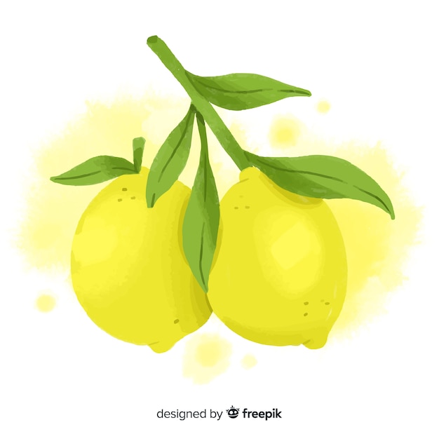 Watercolor fruit background with lemons