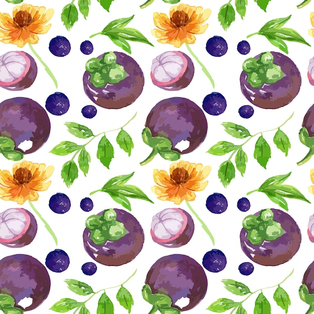 Free Vector watercolor fruit and floral pattern design