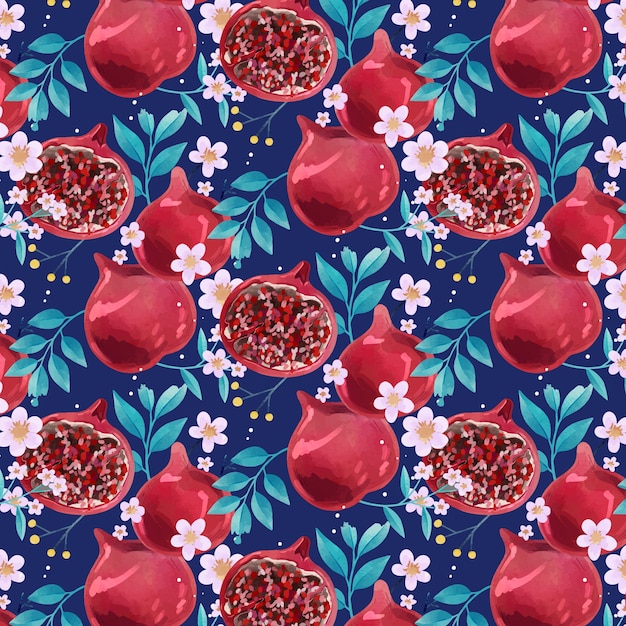 Free Vector watercolor fruit and floral pattern design