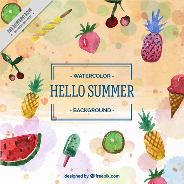 Free Vector watercolor fruits and ice-creams background