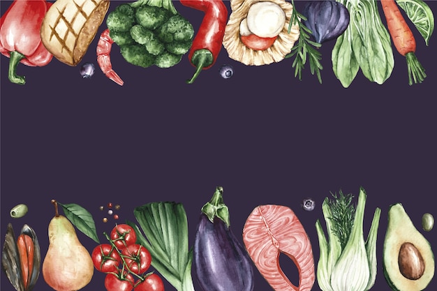 Free Vector watercolor fruits and vegetables background