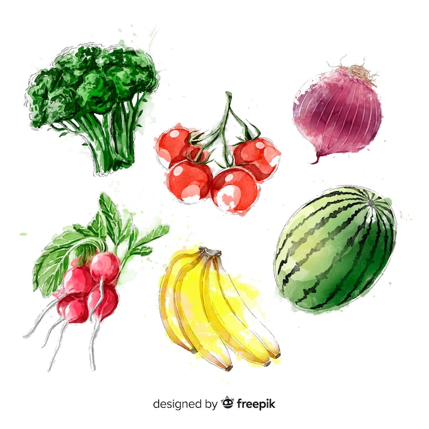 Watercolor fruits and vegetables collection