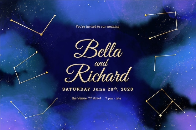 Free Vector watercolor galaxy wedding invitation template