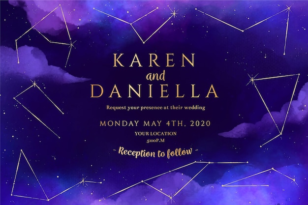 Free Vector watercolor galaxy wedding invitation template