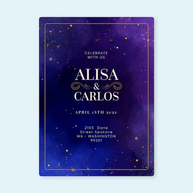 Watercolor galaxy wedding invitation