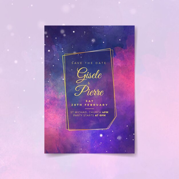 Watercolor galaxy wedding invitation