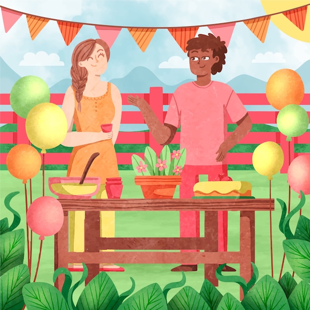 Free Vector watercolor garden party illustration