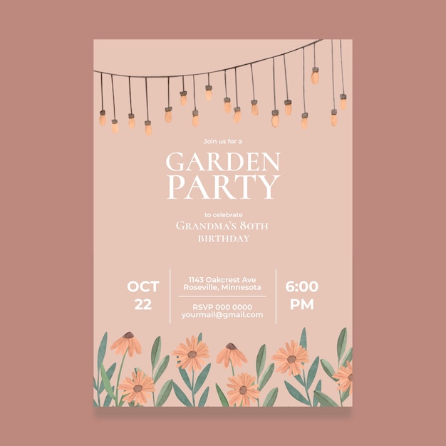 Watercolor garden party invitation design