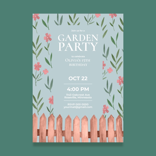 Free Vector watercolor garden party invitation design