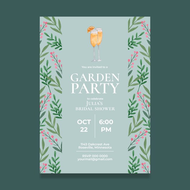 Watercolor garden party invitation design