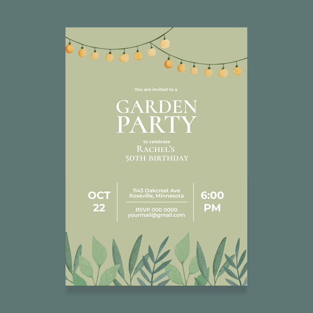 Watercolor garden party invitation design