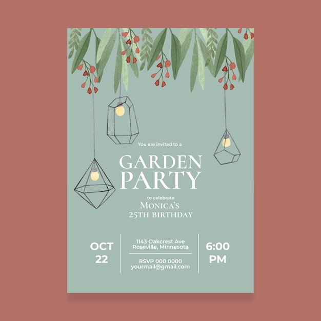 Watercolor garden party invitation design