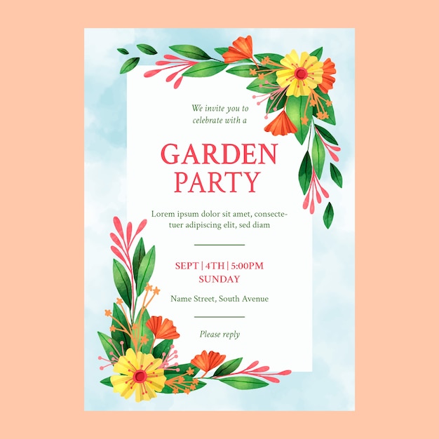 Free Vector watercolor garden party invitation