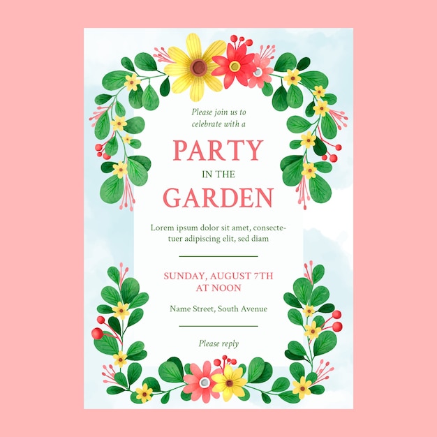 Free Vector watercolor garden party invitation