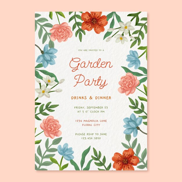 Free vector watercolor garden party invitation