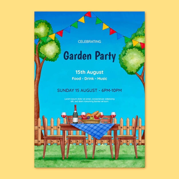 Free Vector watercolor  garden party poster design