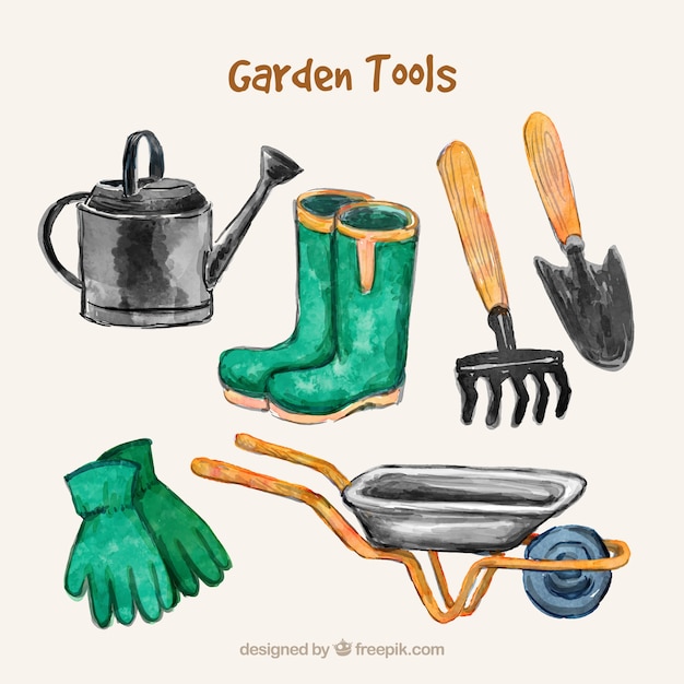 Watercolor garden tool collection