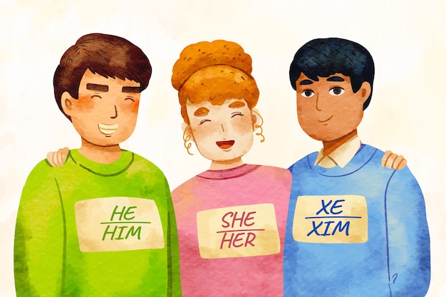 Free Vector watercolor gender pronouns illustration