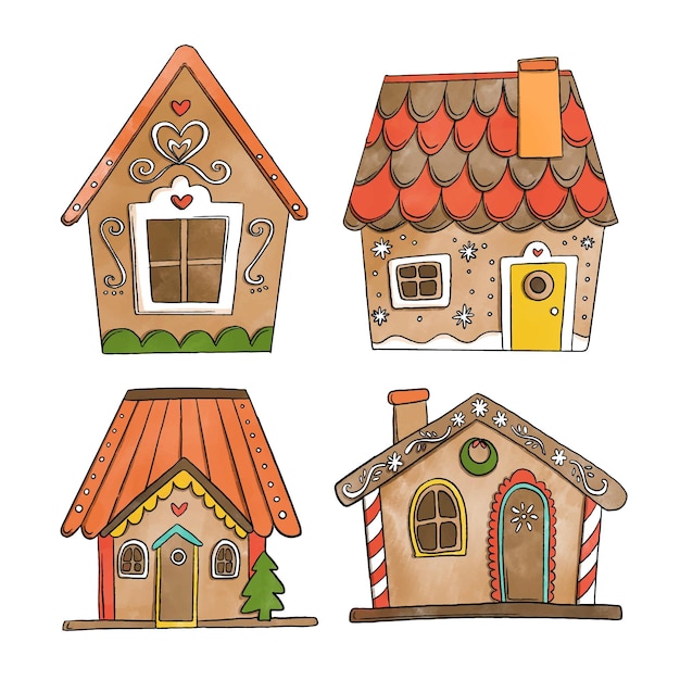 Watercolor gingerbread house collection