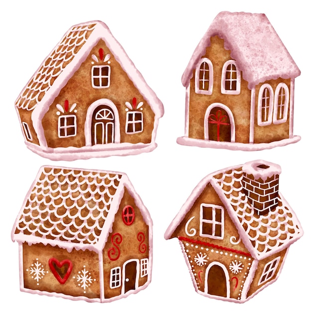 Free Vector watercolor gingerbread houses collection