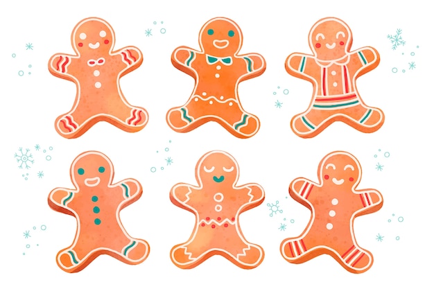 Watercolor gingerbread man cookie collection