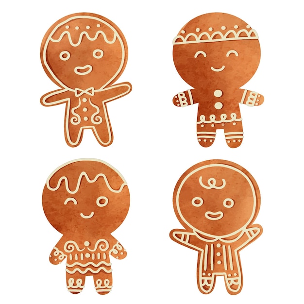 Free Vector watercolor gingerbread man cookies collection