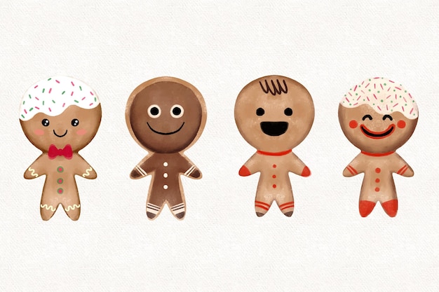 Free Vector watercolor gingerbread man cookies collection