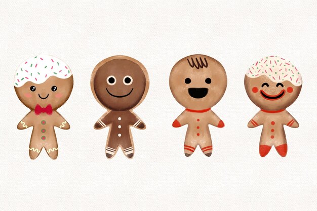 Watercolor gingerbread man cookies collection