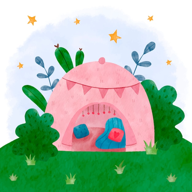 Free Vector watercolor glamping illustration