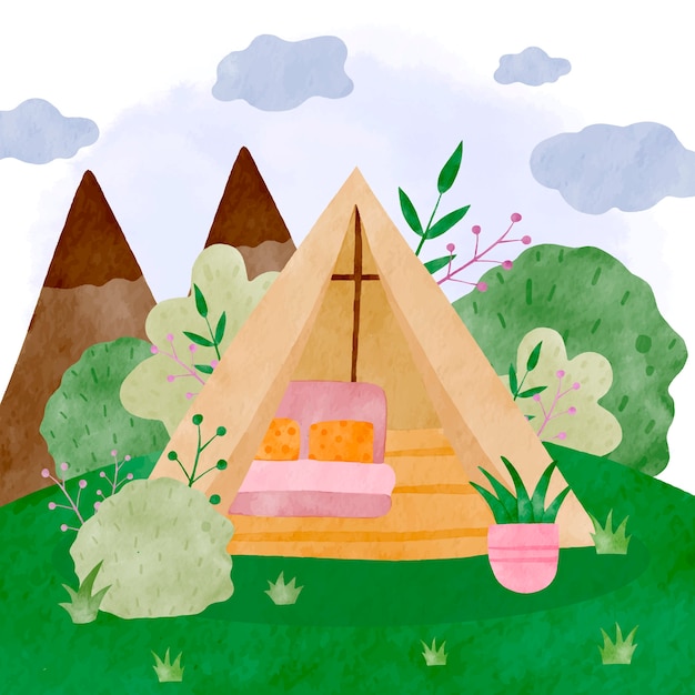 Free Vector watercolor glamping illustration