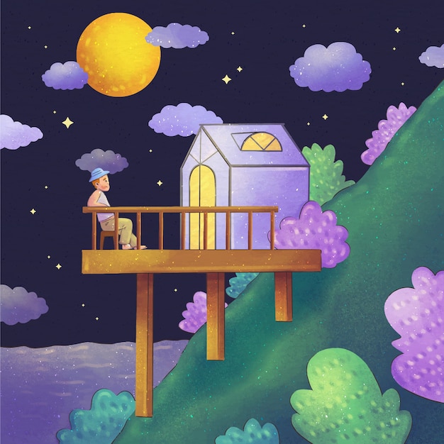 Free vector watercolor glamping illustration