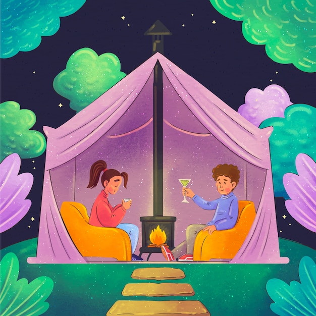 Free Vector watercolor glamping illustration