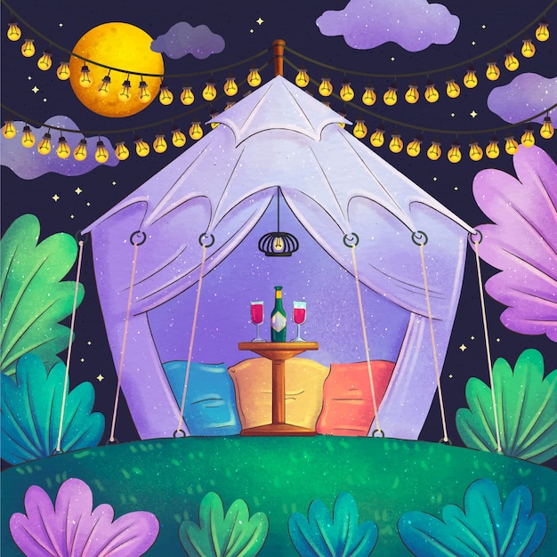 Free Vector watercolor glamping illustration