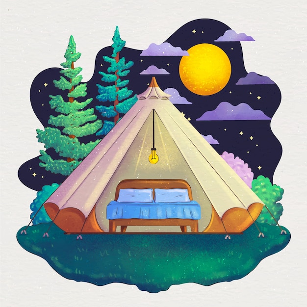 Free Vector watercolor glamping illustration