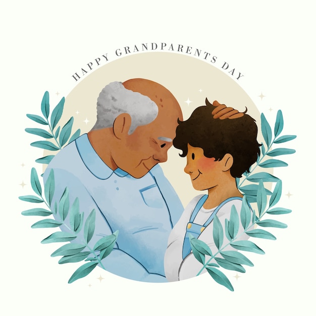 Watercolor grandparents day illustration with grandchild and grandfather