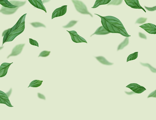 Free vector watercolor green leaves falling