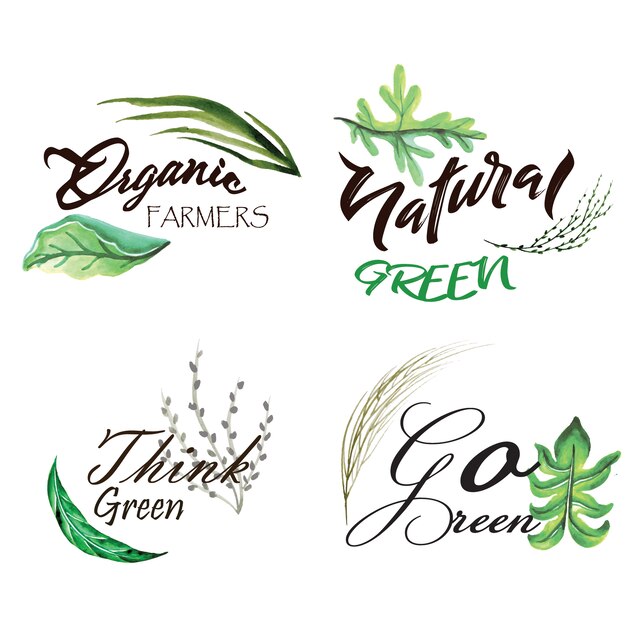 Watercolor Green Leaves Logo Collection