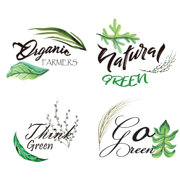 Watercolor Green Leaves Logo Collection