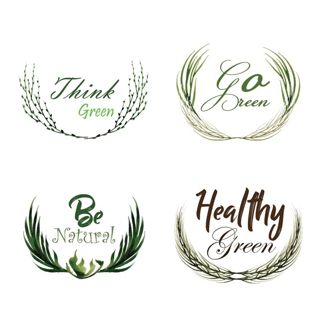 Watercolor Green Leaves Logo Collection