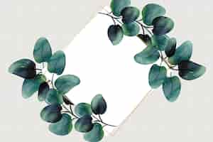 Free vector watercolor green leaves with golden frame